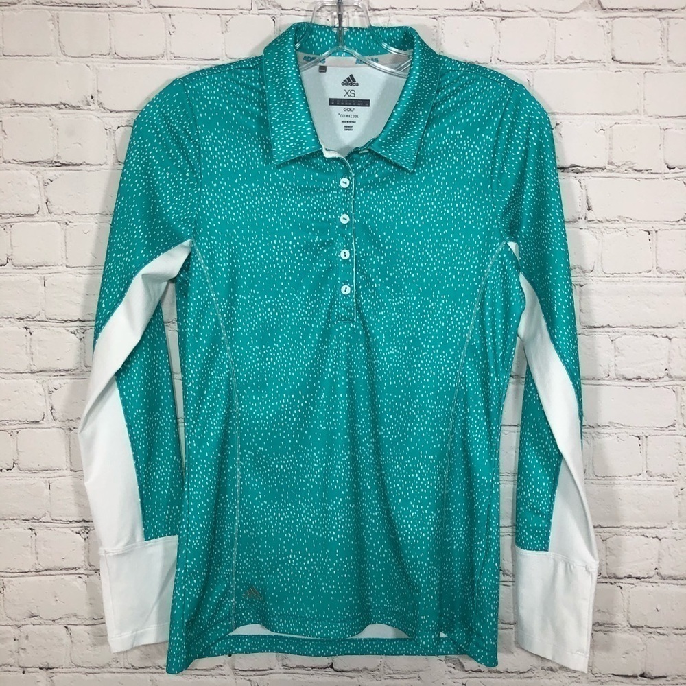 Adidas Climacool Shirt Women's Size XS Green Long Sleeve Polka Dot Golf